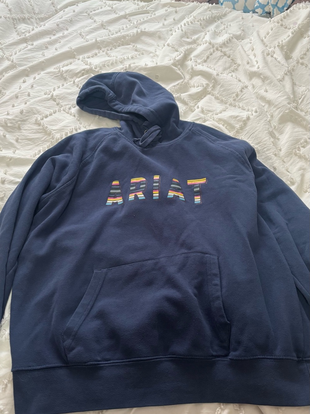 Ariat Navy Hoodie with Multicolor Striped Logo